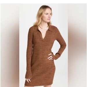 Helmut Lang Marled Ribbed Knit Sweater Mini Dress